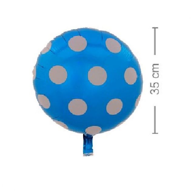 Balao Metalizado Redondo Azul Poa Branco 18 Pol