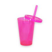 Copo Lembrancinha Milk Shake Happy Rosa Neon 350Ml