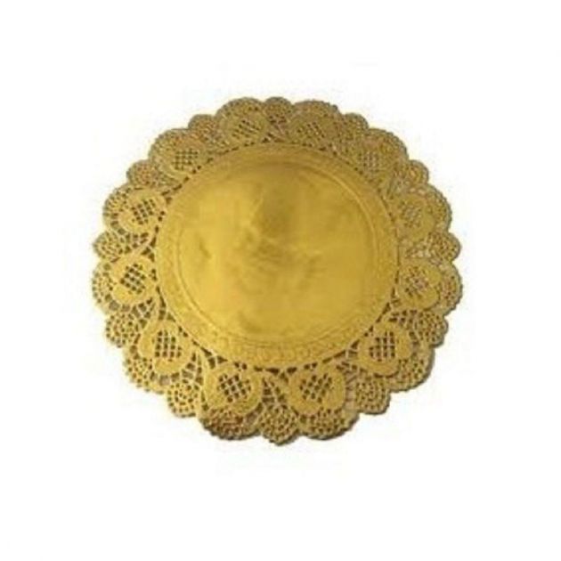 KIT 160 TOALHA DE PAPEL RENDADO DOILIES DECORAÇÃO 36,5 CM DOURADO