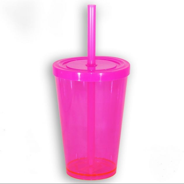 KIT 30 COPOS LEMBRANCINHA MILK SHAKE HAPPY ROSA NEON 350ML