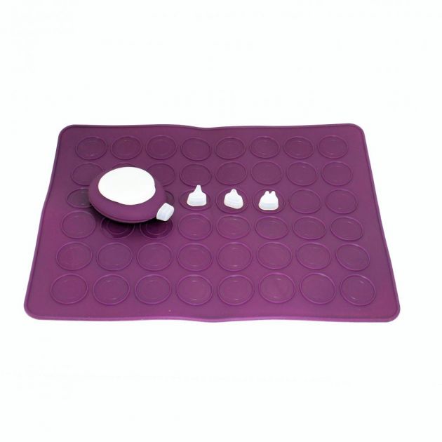 Kit Macaron Em Silicone Dosador Bico /Molde Roxo